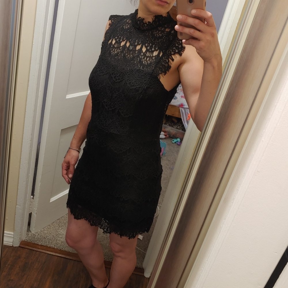 Free People Black Lace Open Back Dress